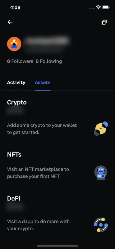 Empty Crypto, NFTs and DeFi sections