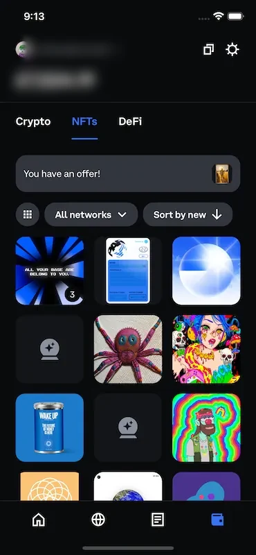 The NFTs tab in Wallet