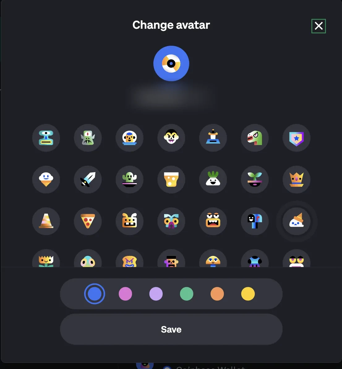 Change avatar screen with a grid of avatars